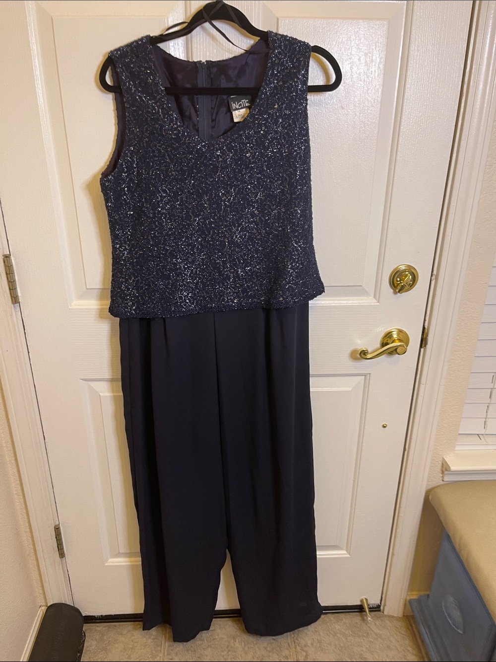 INCITE  Beaded Navy Sleeveless Jumpsuit